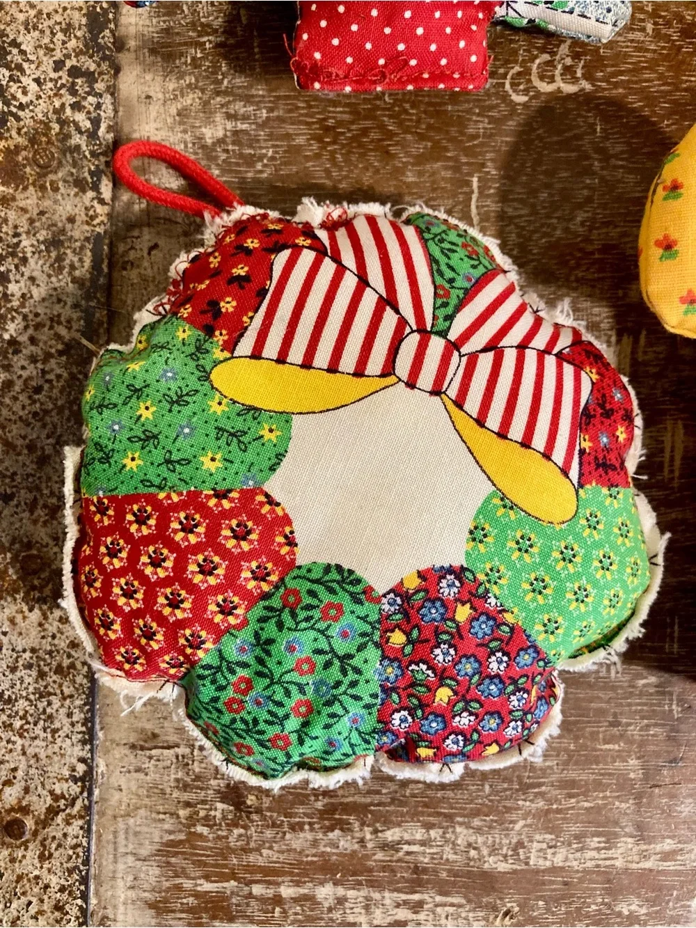 Vintage Handmade Patchwork Christmas Ornaments - Set of 4